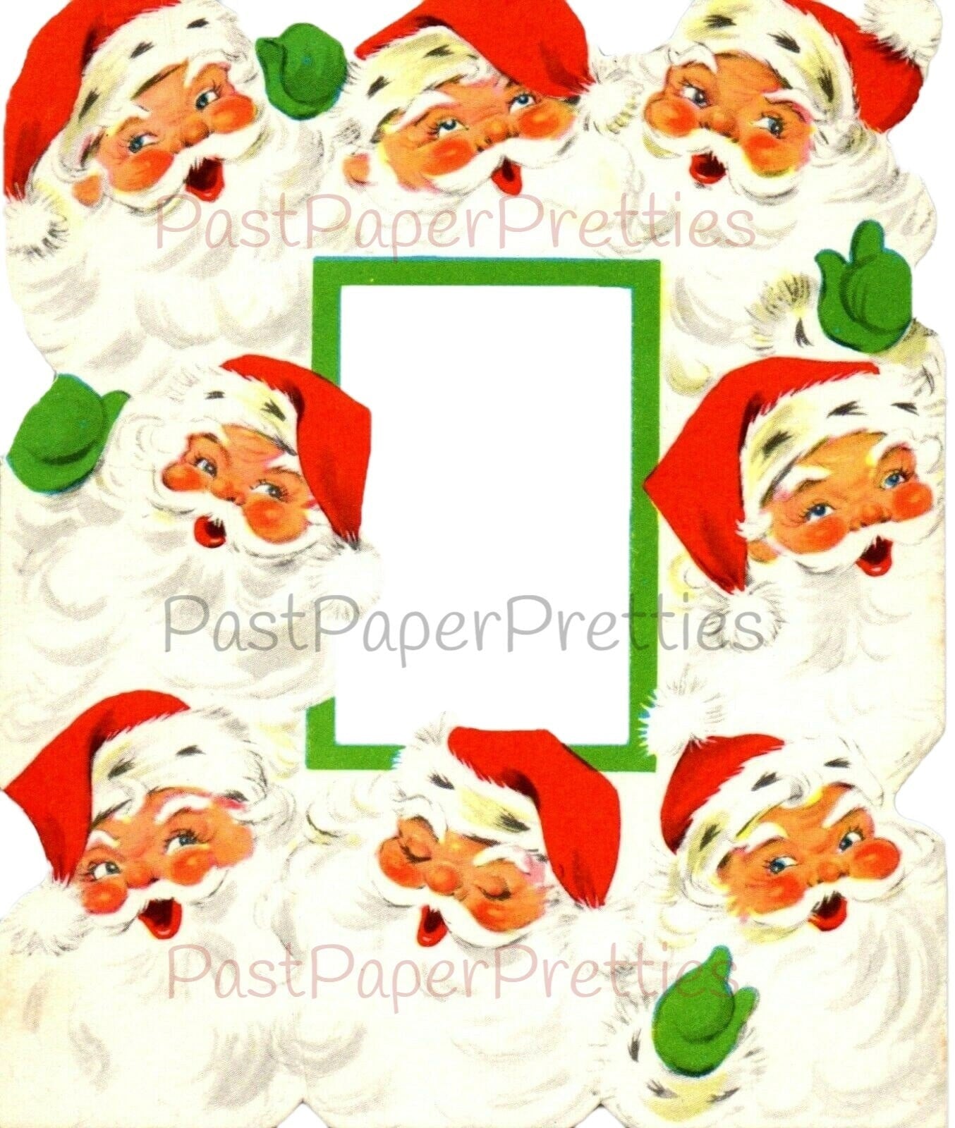 Vintage Printable Jolly Santa Faces Photo Frame Christmas Card Image Instant Digital Download Kitsch Santa Claus Clip Art PNG JPEG 300 dpi