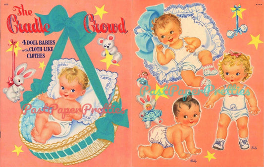 Vintage Paper Dolls The Cradle Crowd c. 1948 Printable PDF Instant Digital Download 4 Kitsch Cute Doll Babies Clip Art