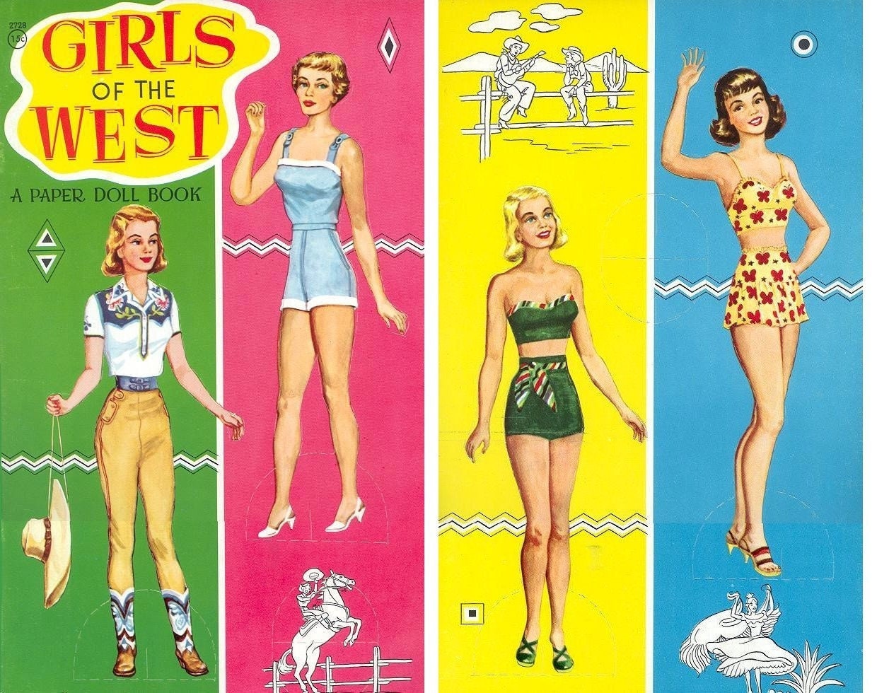 Vintage Paper Dolls Girls of the West c. 1940s Printable PDF Instant Digital Download Pretty Cowgirl Friends Clip Art