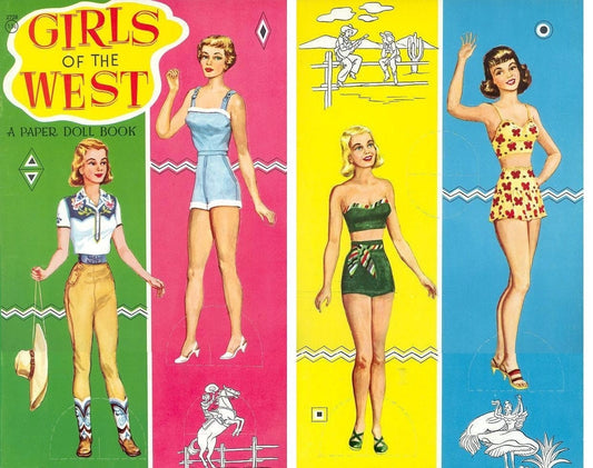 Vintage Paper Dolls Girls of the West c. 1940s Printable PDF Instant Digital Download Pretty Cowgirl Friends Clip Art