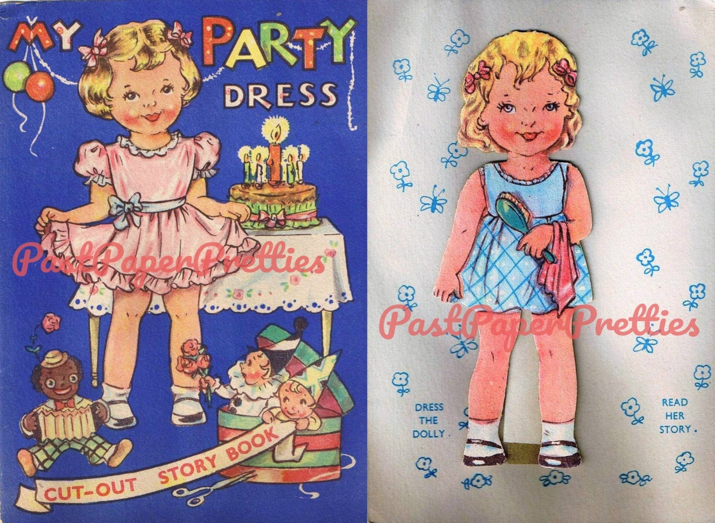 Vintage Paper Dolls My Party Dress 1940s Printable PDF Instant Digital Download Cute Kitsch Kawaii Little Birthday Girl Clip Art