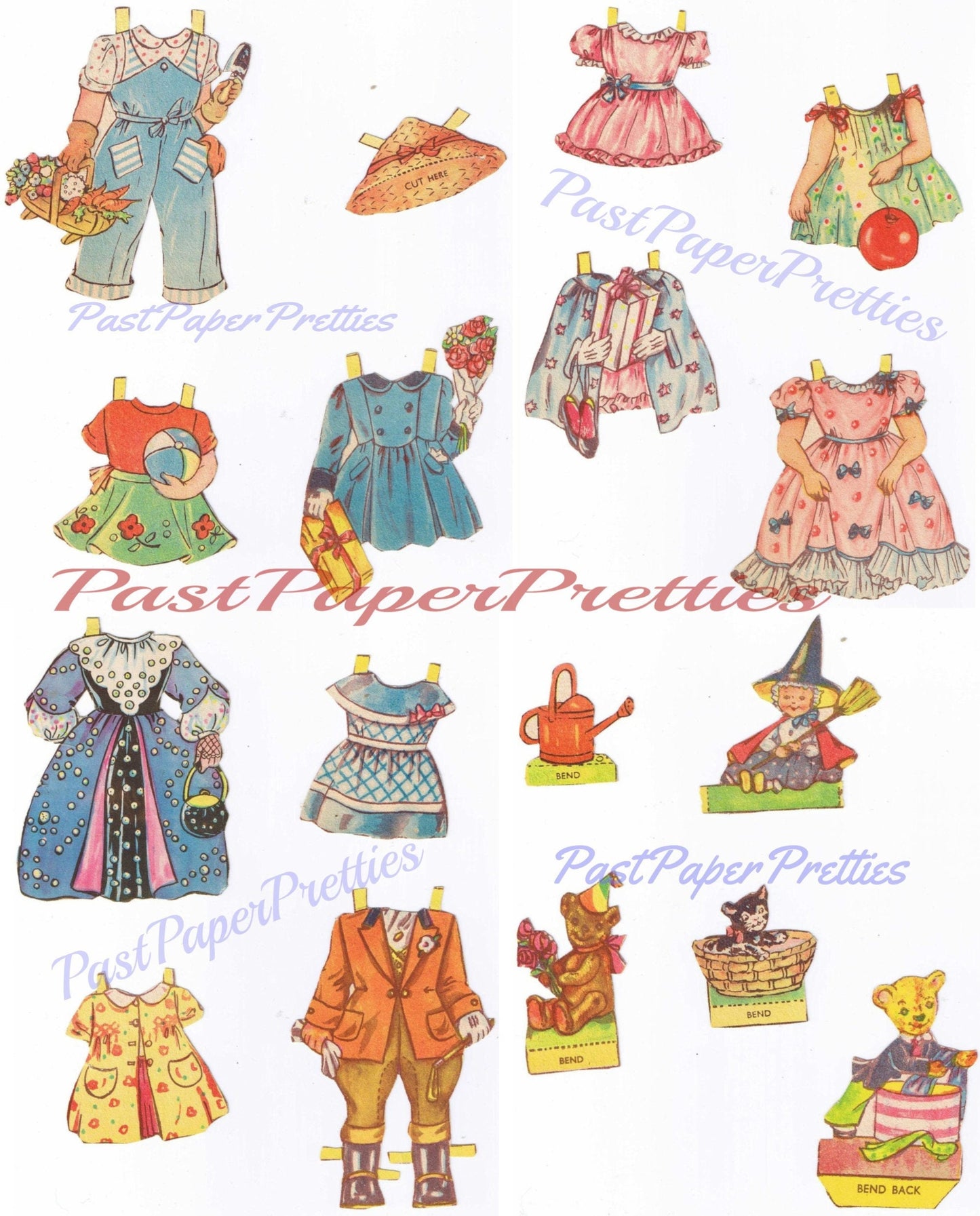 Vintage Paper Dolls My Party Dress 1940s Printable PDF Instant Digital Download Cute Kitsch Kawaii Little Birthday Girl Clip Art