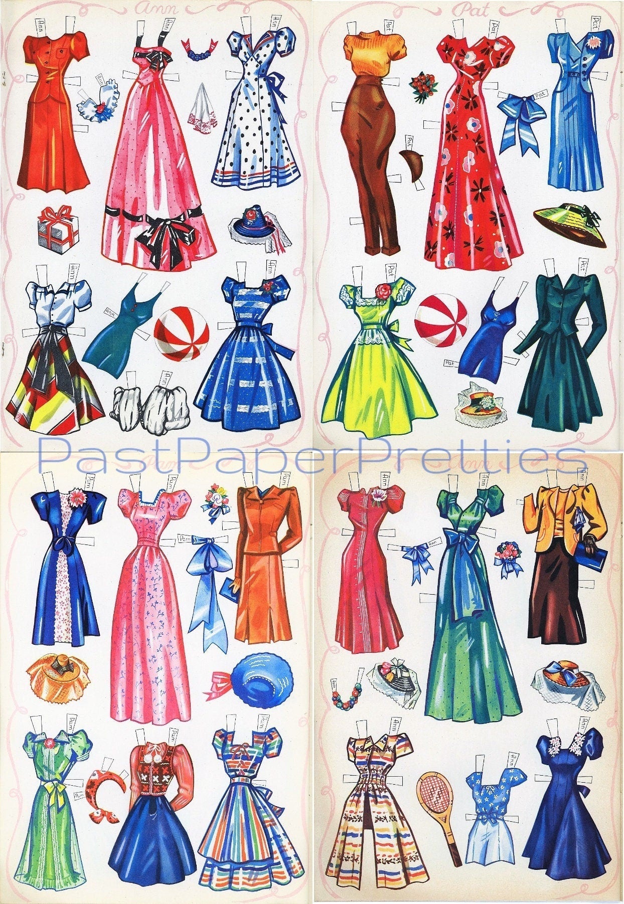 Vintage Paper Dolls On Parade c. 1940s Printable PDF Instant Digital Download 4 Pretty Ladies Cute Forties Fashion Models Clip Art