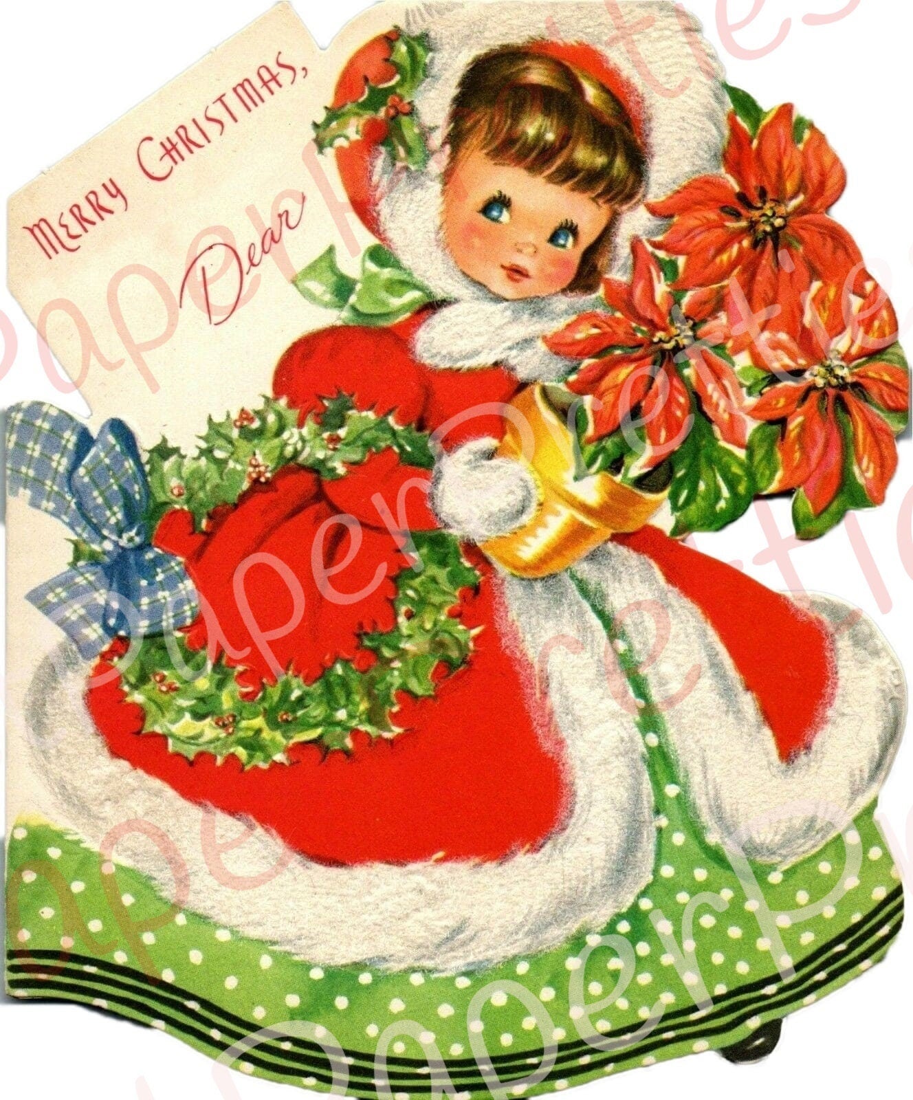 Vintage Printable Pretty Old Fashioned Christmas Girls Christmas Card Images c. 1940s PDF Instant Digital Download Xmas Clipart 300 dpi