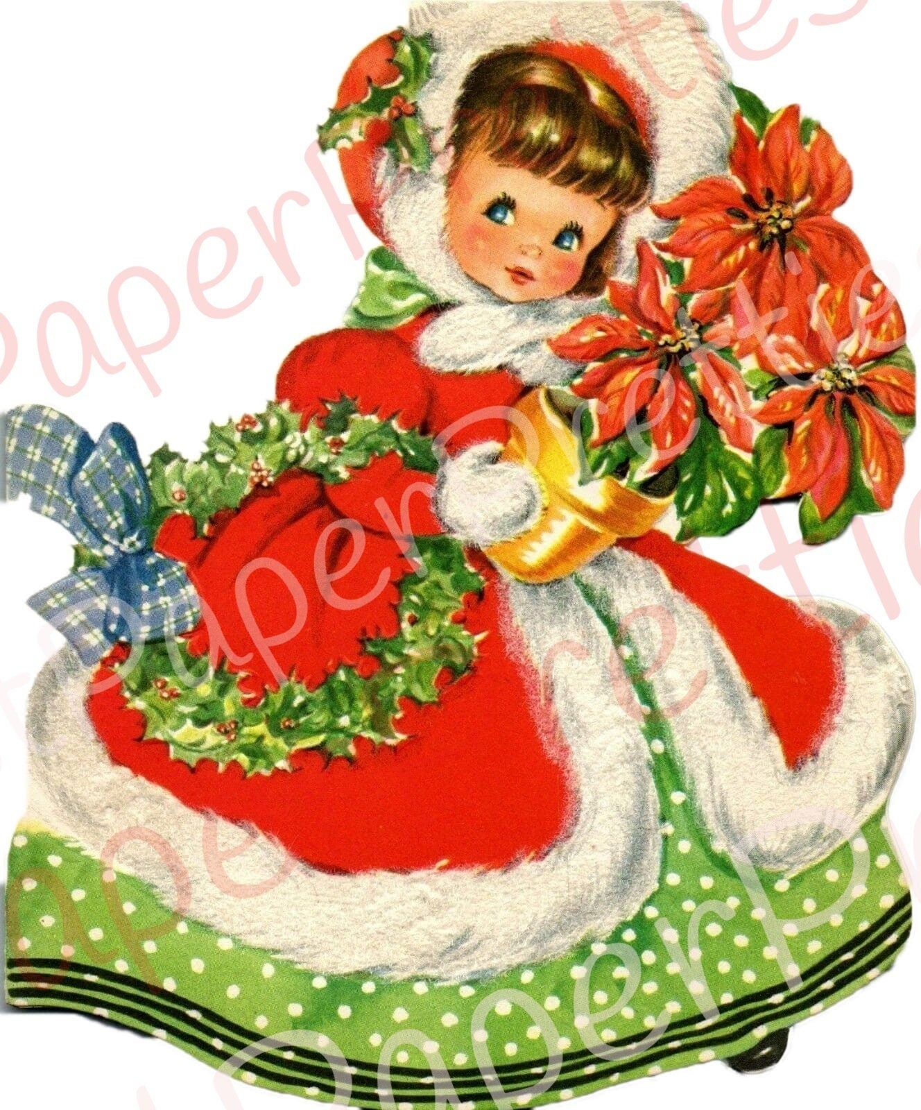 Vintage Printable Pretty Old Fashioned Christmas Girls Christmas Card Images c. 1940s PDF Instant Digital Download Xmas Clipart 300 dpi