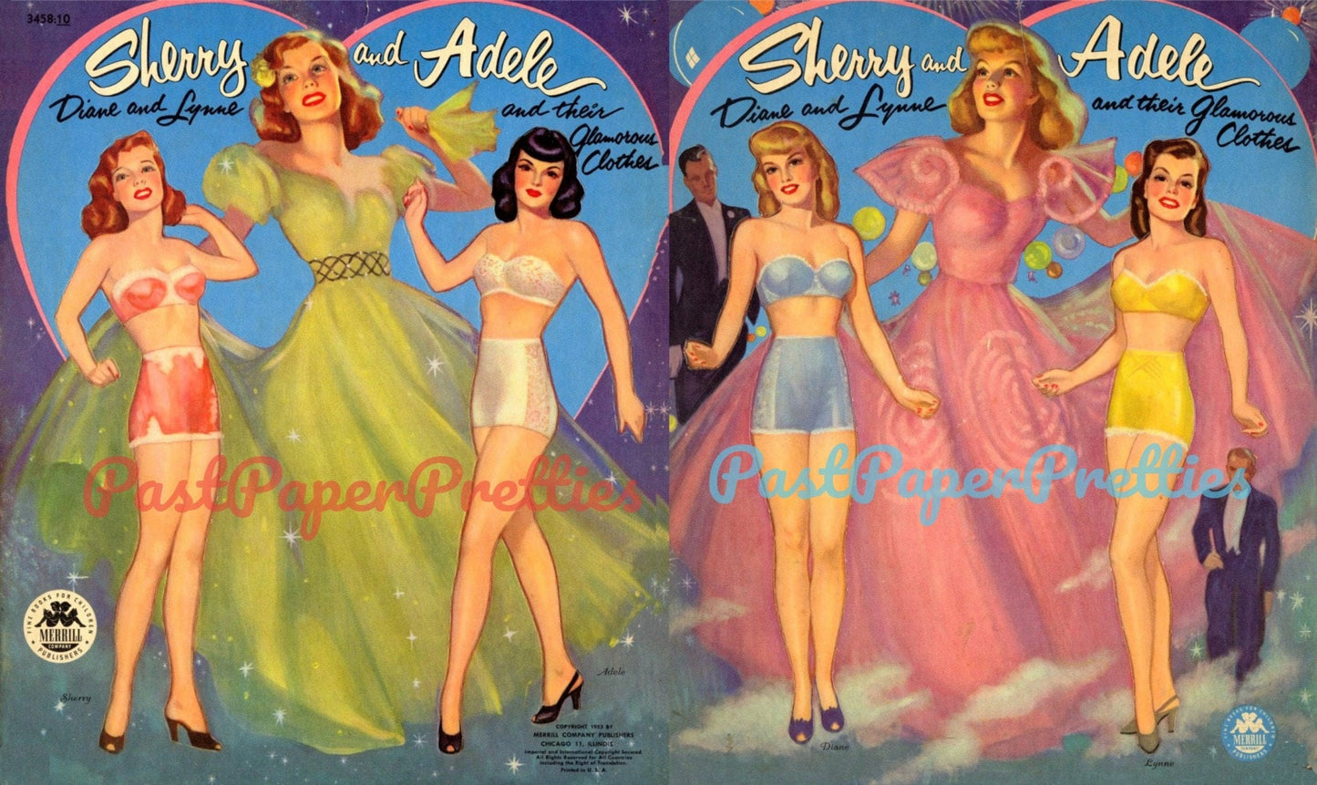 Vintage Paper Dolls Sherry and Adele Glamorous Ladies 1953 PDF Printable Instant Digital Download Beautiful Mid Century Glam Girls Clip Art