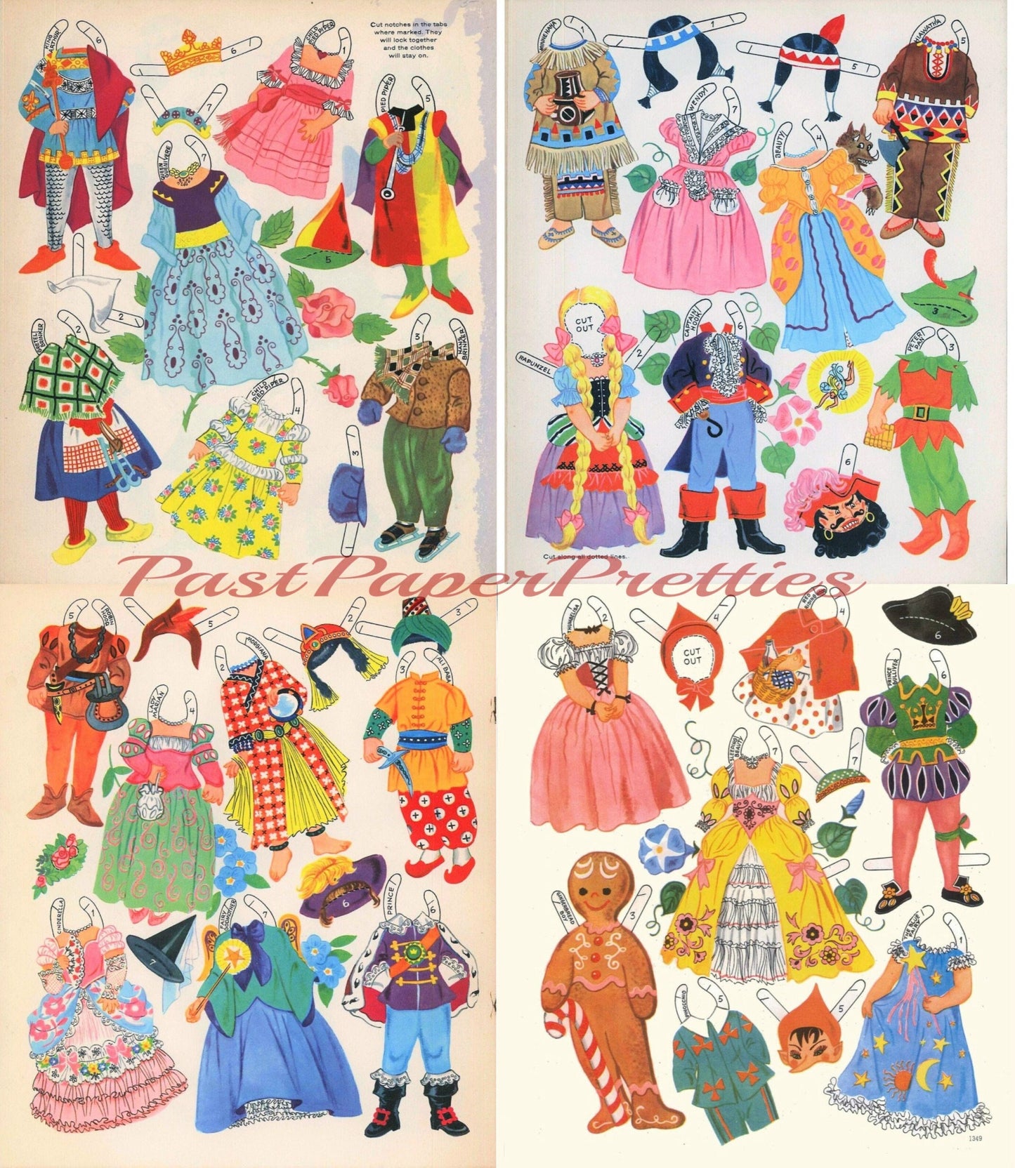 Vintage Storyland Paper Dolls c. 1950s PDF Printable Instant Digital Download Cute Storybook Fairytale Nursery Rhyme Clip Art