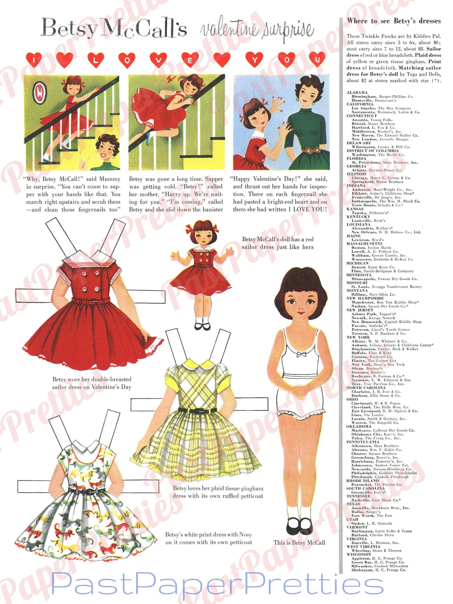 5 Sets Vintage Valentine Paper Dolls all Betsy McCall Collage Sheets c. 1950s Printable PDF Instant Digital Download