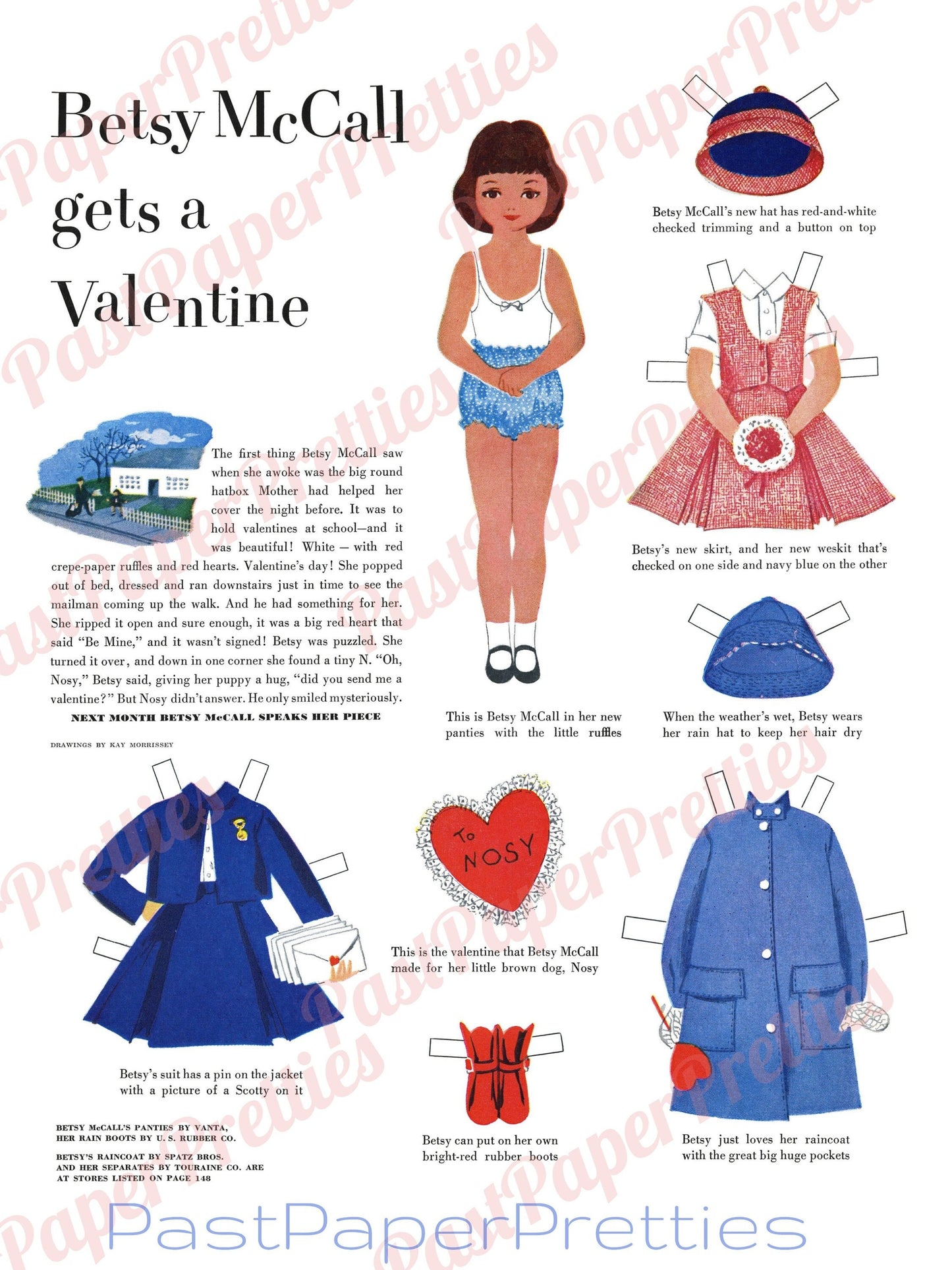 5 Sets Vintage Valentine Paper Dolls all Betsy McCall Collage Sheets c. 1950s Printable PDF Instant Digital Download