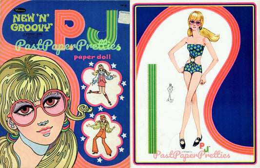 Vintage Paper Dolls New n Groovy P.J. Retro Fashion Doll Printable PDF Instant Digital Download Cute Mod Childhood Toy Doll Clip Art Z1