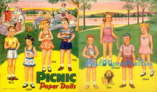 Vintage Picnic Paper Dolls  c. 1952  Eight Cute Adorable Children PDF Instant Digital Download Printable Boys Girls Clip Art