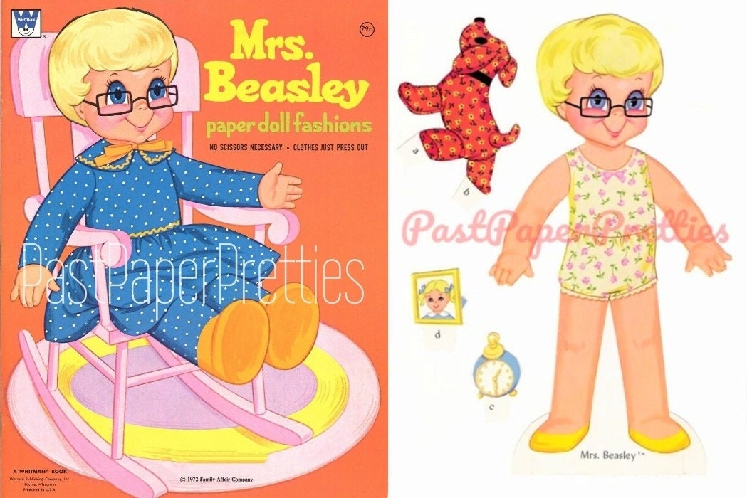 Vintage Paper Dolls Mrs Beasley Doll c. 1971 Printable PDF Instant Digital Download Cute Childhood Toy Doll  Family Affair TV Show Clip Art