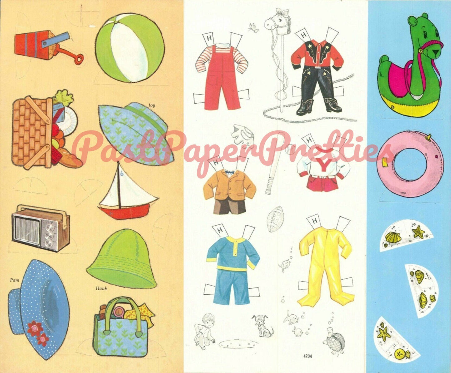 Vintage Paper Dolls Wee Three c. 1973 Printable PDF Instant Digital Download 3 Big Eyed Kids Beach Wear Clip Art