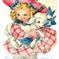 Vintage Printable Easter Card Pretty Ringlets Girl with Lamb and Tartan Dress PDF Image Instant Digital Download 300 dpi JPEG PNG