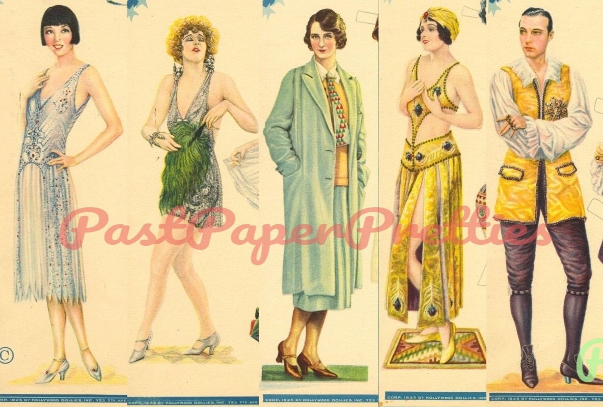 Vintage Antique Paper Dolls Hollywood Dollies c. 1925 PDF Printable Instant Digital Download 5 Famous Movie Stars of the 1920s