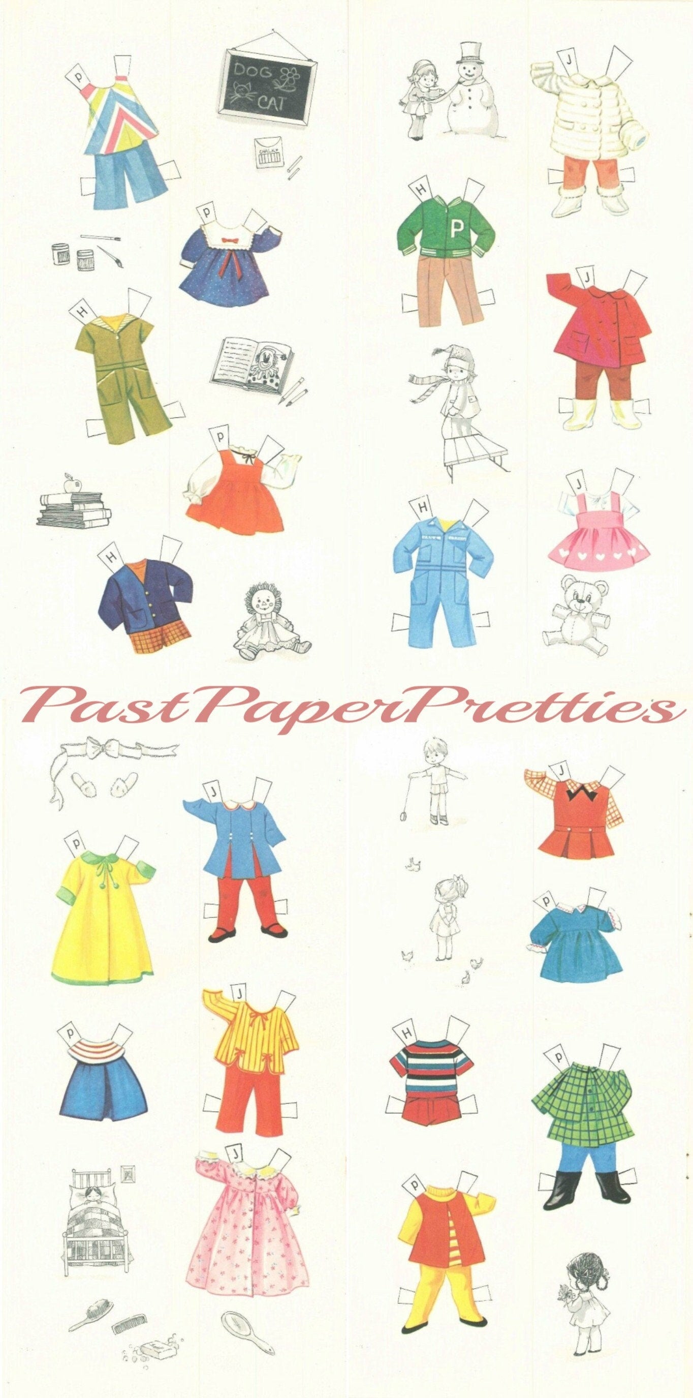 Vintage Paper Dolls Wee Three c. 1973 Printable PDF Instant Digital Download 3 Big Eyed Kids Beach Wear Clip Art