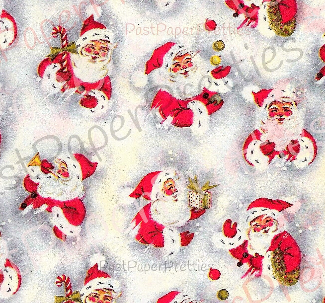 Vintage Printable Christmas Gift Wrap Happy Santa Claus Retro Wrapping Paper Collage Sheet Instant Digital Download Santa Clip Art