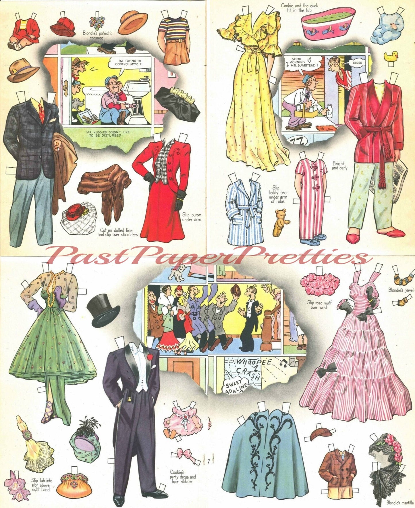 Vintage Paper Dolls Blondie Cut-Out Book c. 1943 Printable PDF Instant Digital Download Dagwood Alexander Cookie Daisy & Pups Clip Art 975