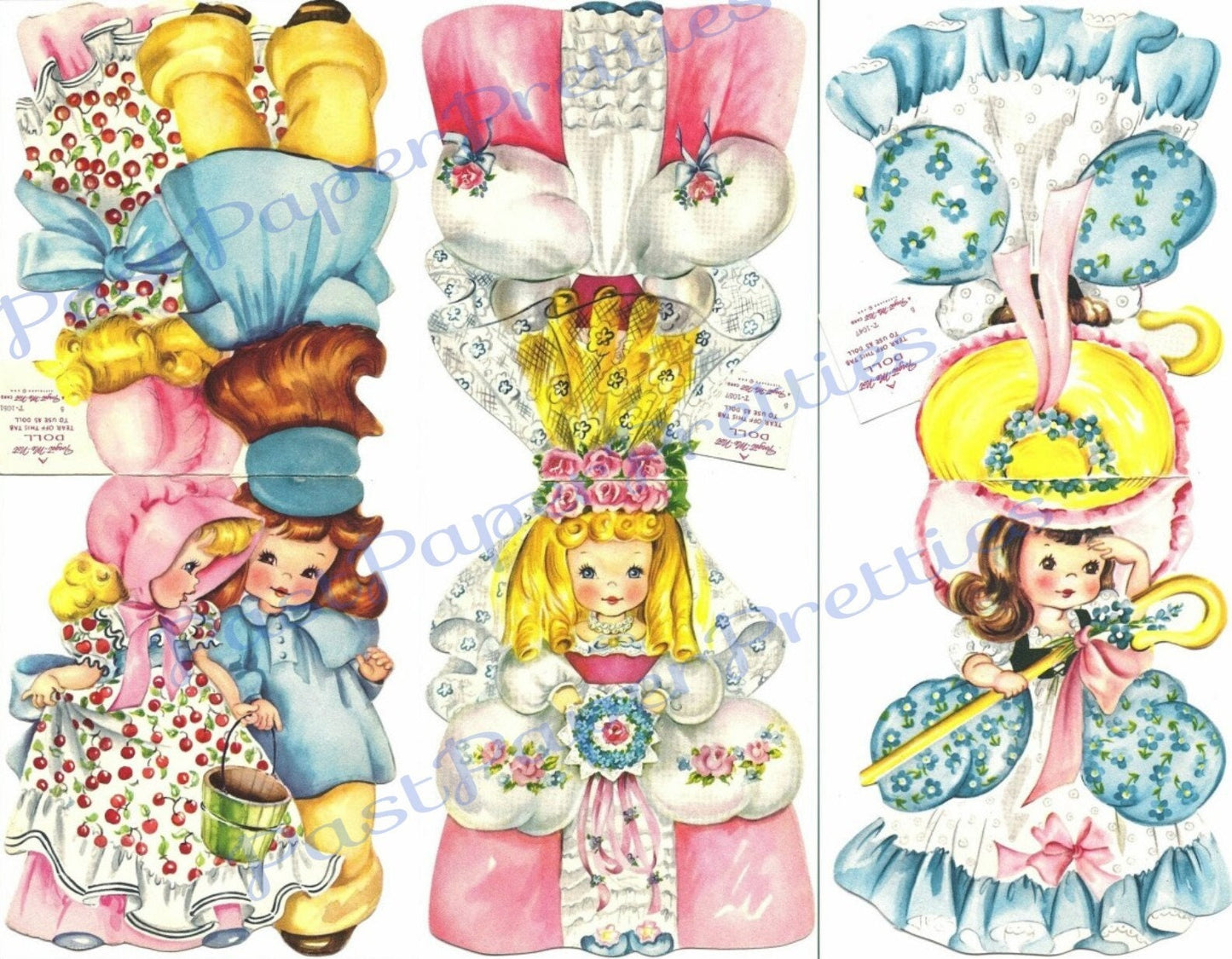 Vintage Storybook Girls Printable Paper Doll Greeting Cards Cut And Fold Forget Me Not PDF Instant Digital Download Lot of 6 Kitsch Cuties