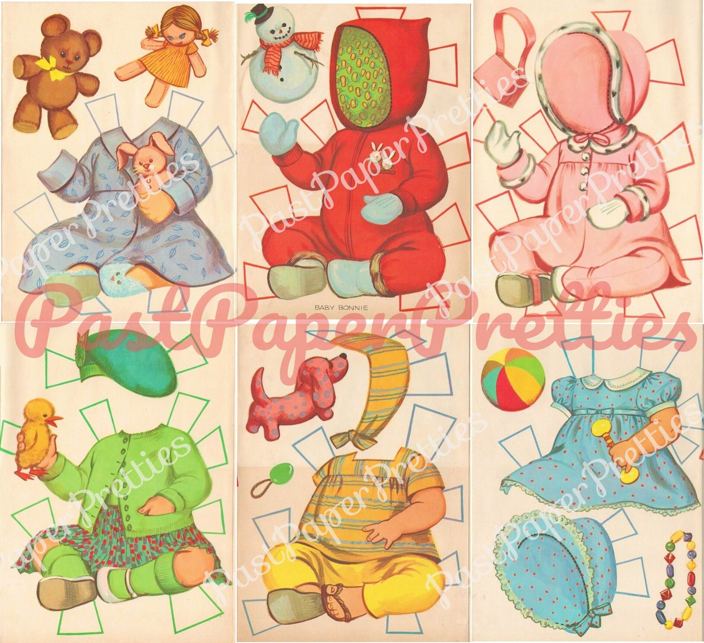 Vintage Paper Dolls Baby Bonnie 1960 Cute Little Redhaired Toddler Printable PDF Instant Digital Download Cute Kitsch Baby Clip Art