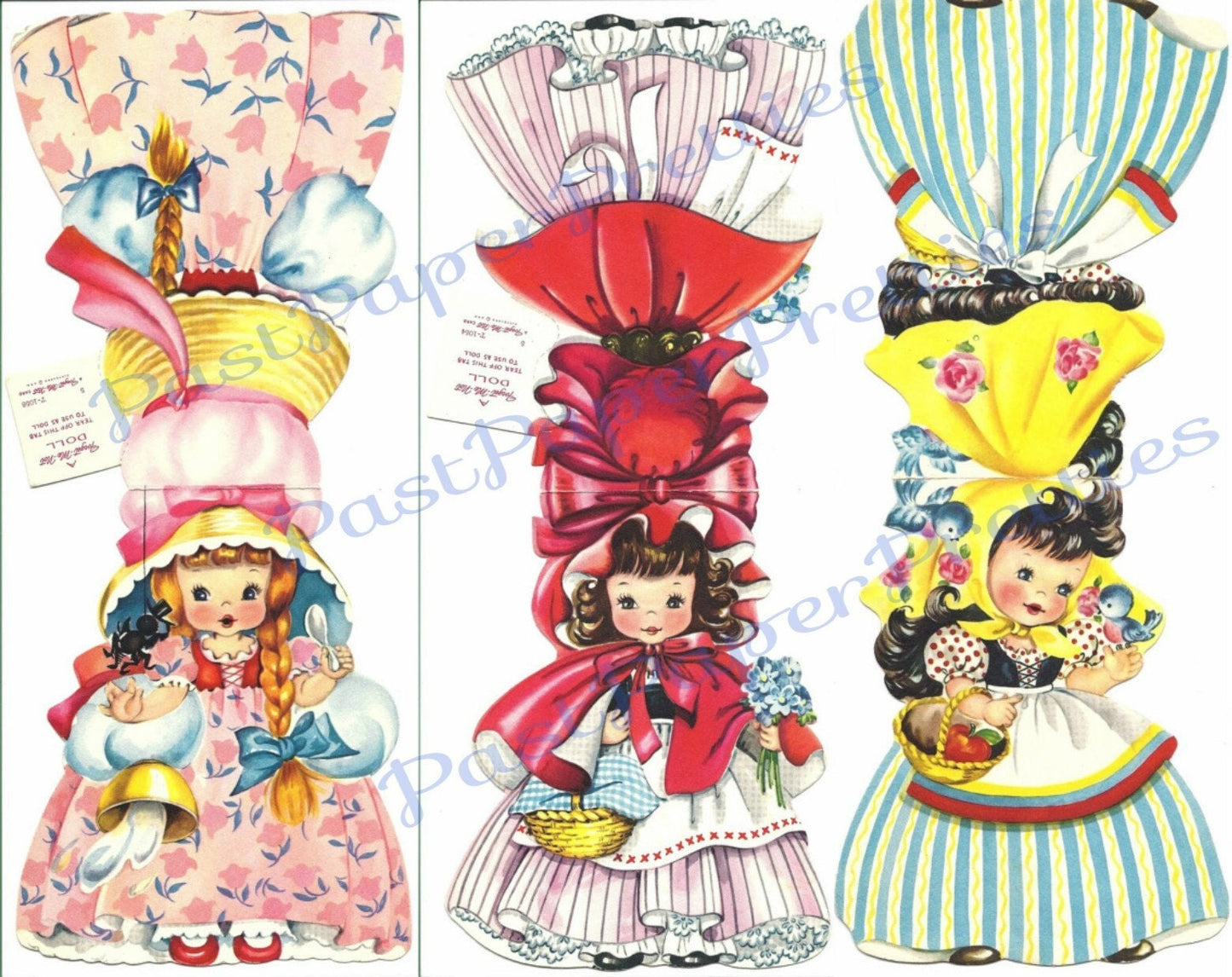 Vintage Storybook Girls Printable Paper Doll Greeting Cards Cut And Fold Forget Me Not PDF Instant Digital Download Lot of 6 Kitsch Cuties
