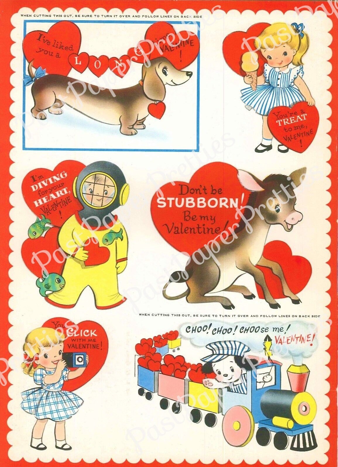 36 Vintage Printable Valentines Day Cards Cute Kitsch Girls Boys Animals Collage Sheets c. 1960s PDF Instant Digital Download