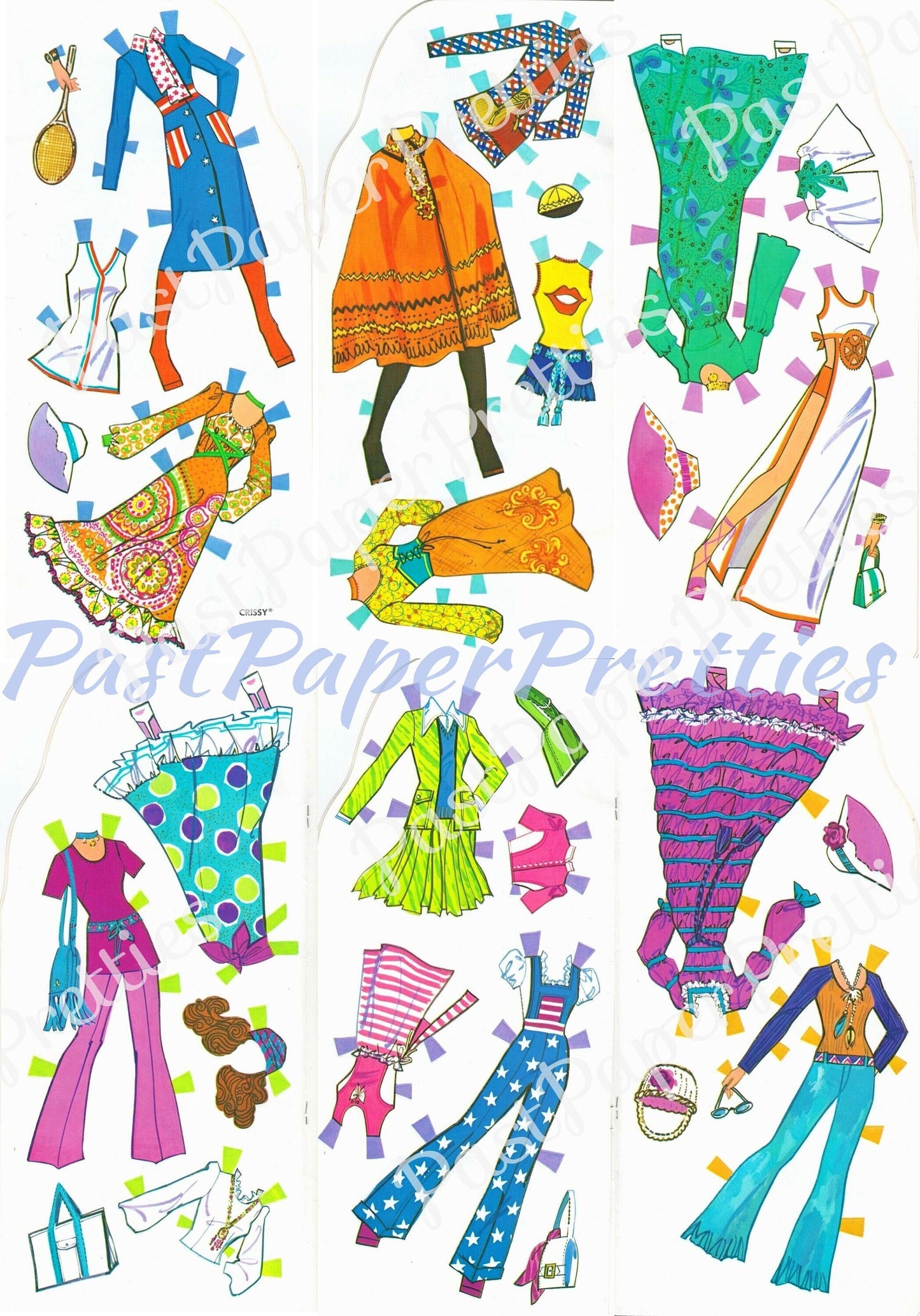 Vintage Paper Dolls Crissy Doll with Fun Fashions Retro 1973 Printable PDF Instant Digital Download Toy Doll Groovy Kicky Hippie Clothes