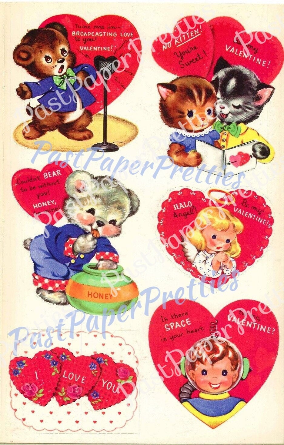 50 Vintage Printable Valentine Cards Retro 1962 Cute Kitsch Girls Boys Animals Collage Sheets PDF Instant Digital Download Nostalgic '60s