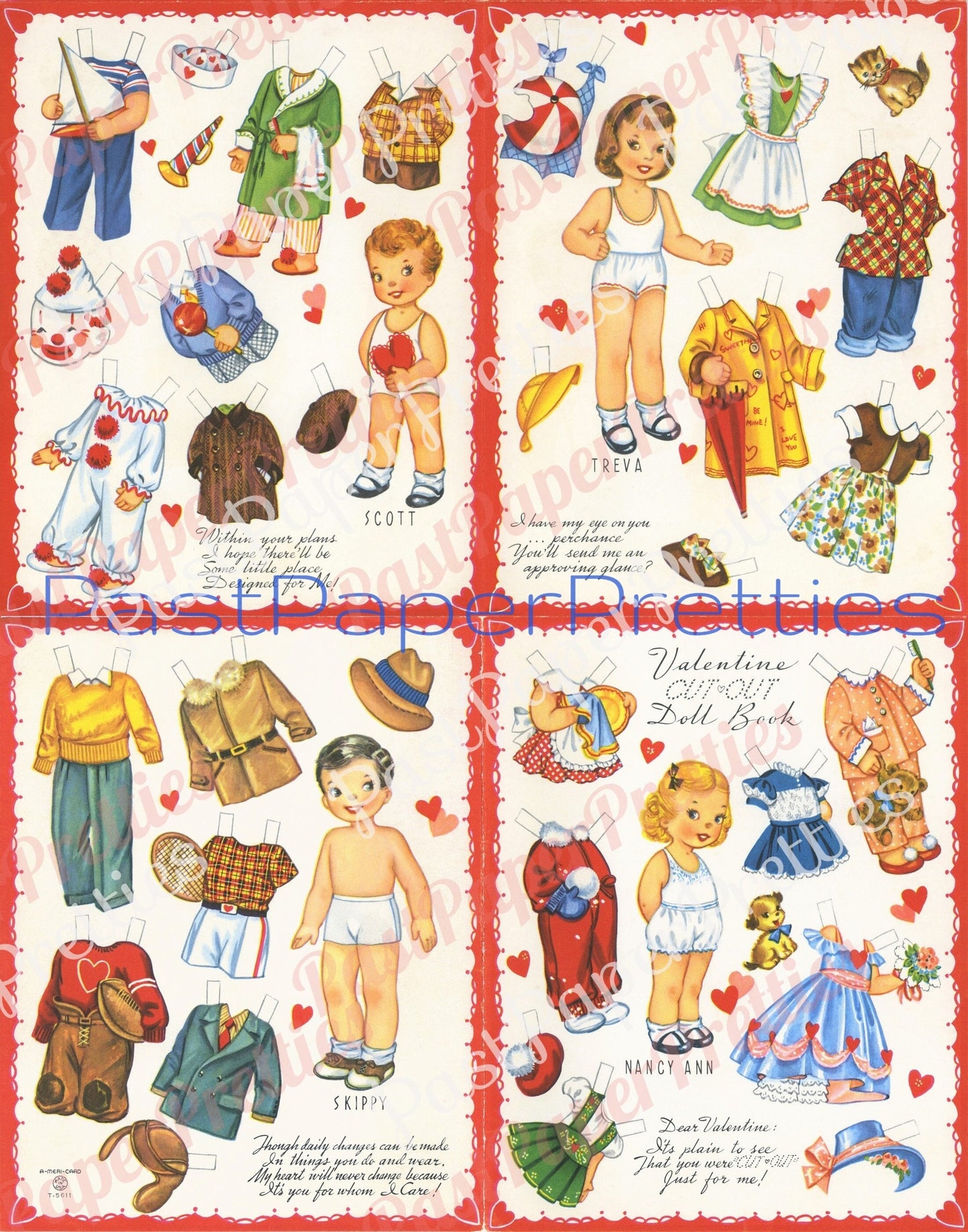 Vintage Printable Valentines Day Card Cute Cut Out Paper Dolls Book Nancy Scott Treva Skippy 1957 PDF Instant Digital Download Girls Boys