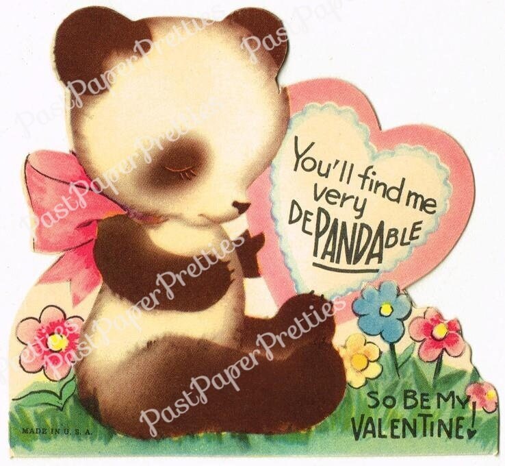 18 Vintage Printable Panda Bear Valentine Cards Images PDF Instant Digital Download ALL Kitsch Anthropomorphic Panda Love Clip Art