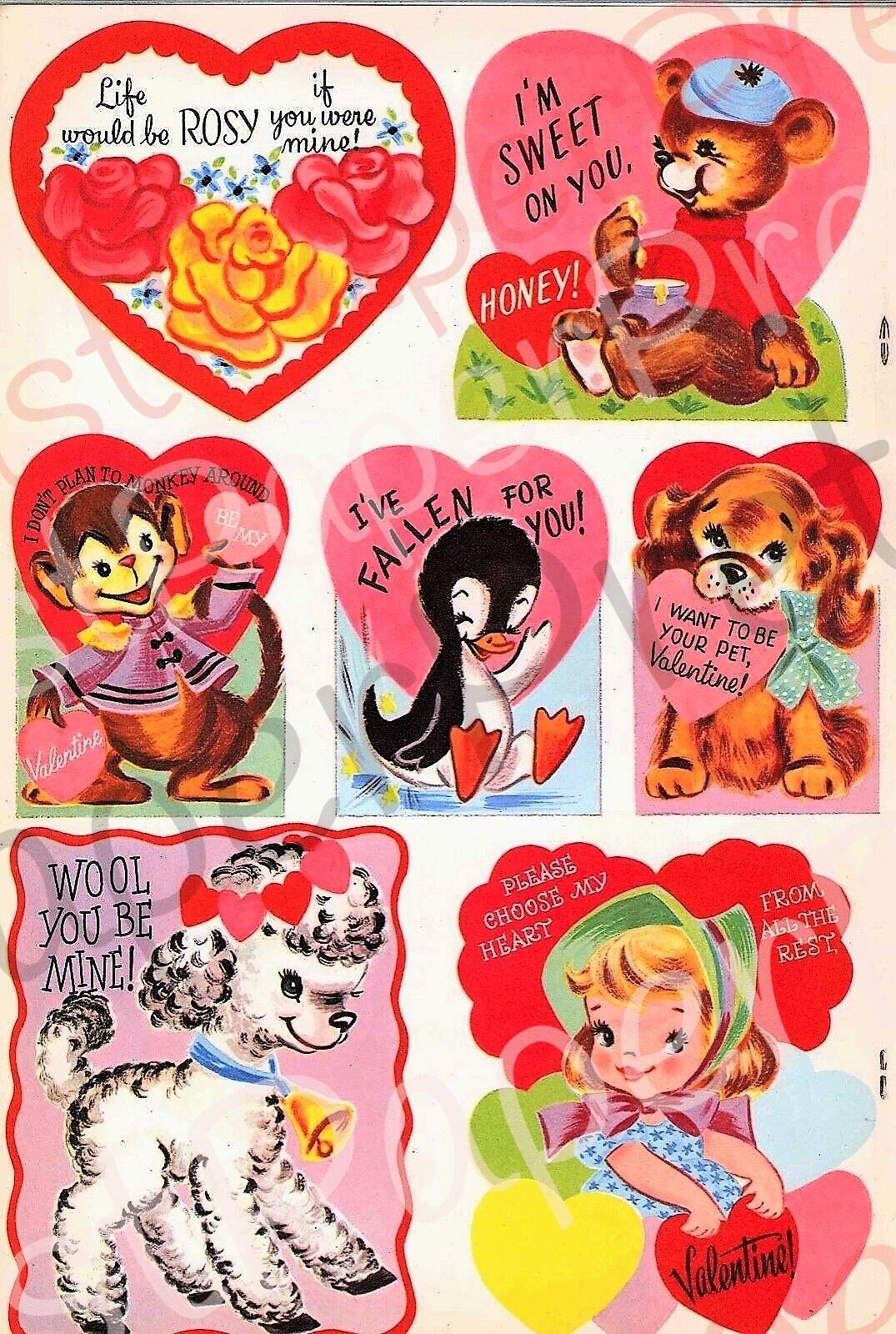 25 Vintage Printable 1950s Valentines Day Cards Cute Kitsch Boys Girls Children Animals PDF Instant Digital Download Clip Art JPEGs