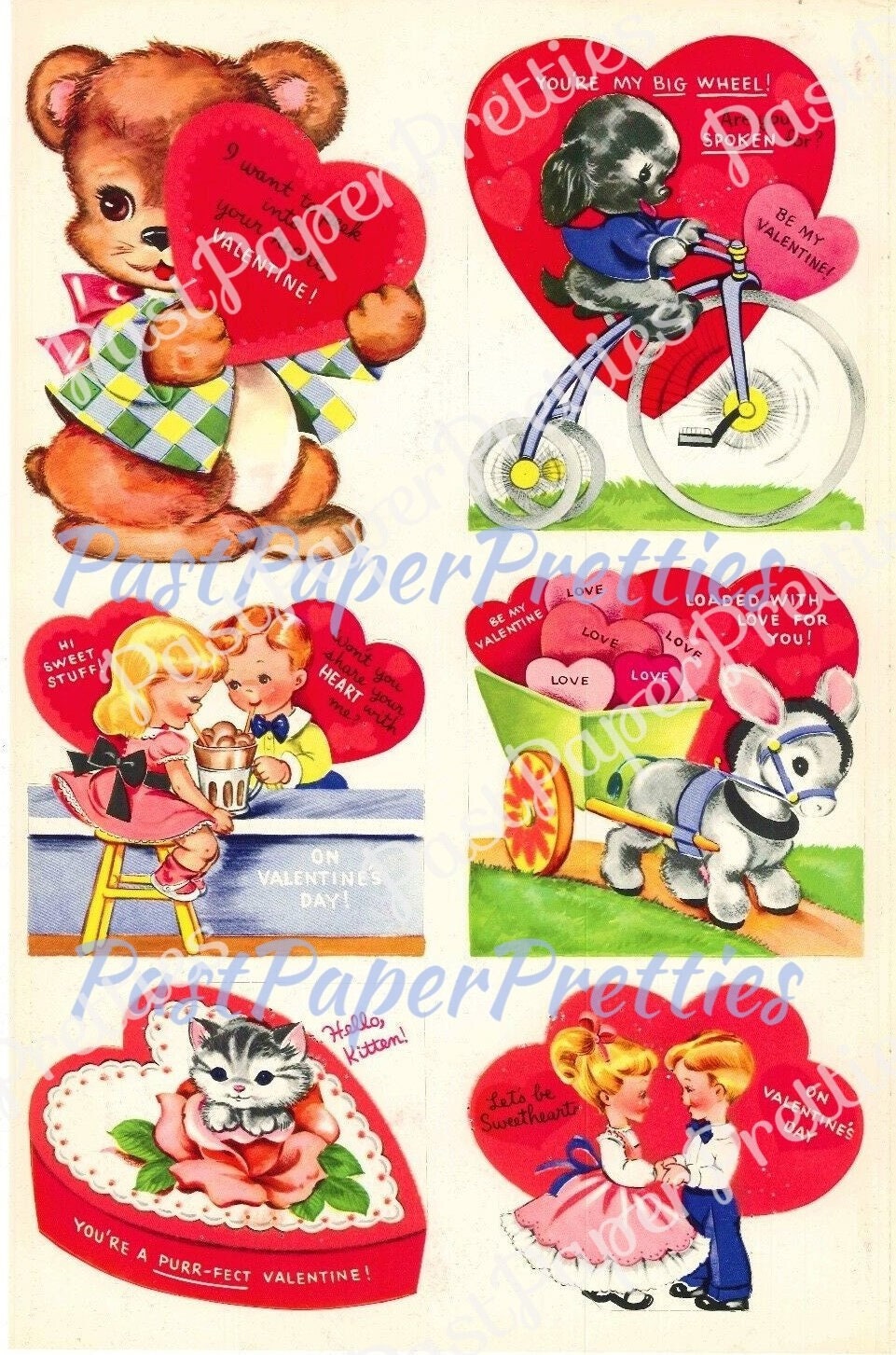 50 Vintage Printable Valentine Cards Retro 1962 Cute Kitsch Girls Boys Animals Collage Sheets PDF Instant Digital Download Nostalgic '60s