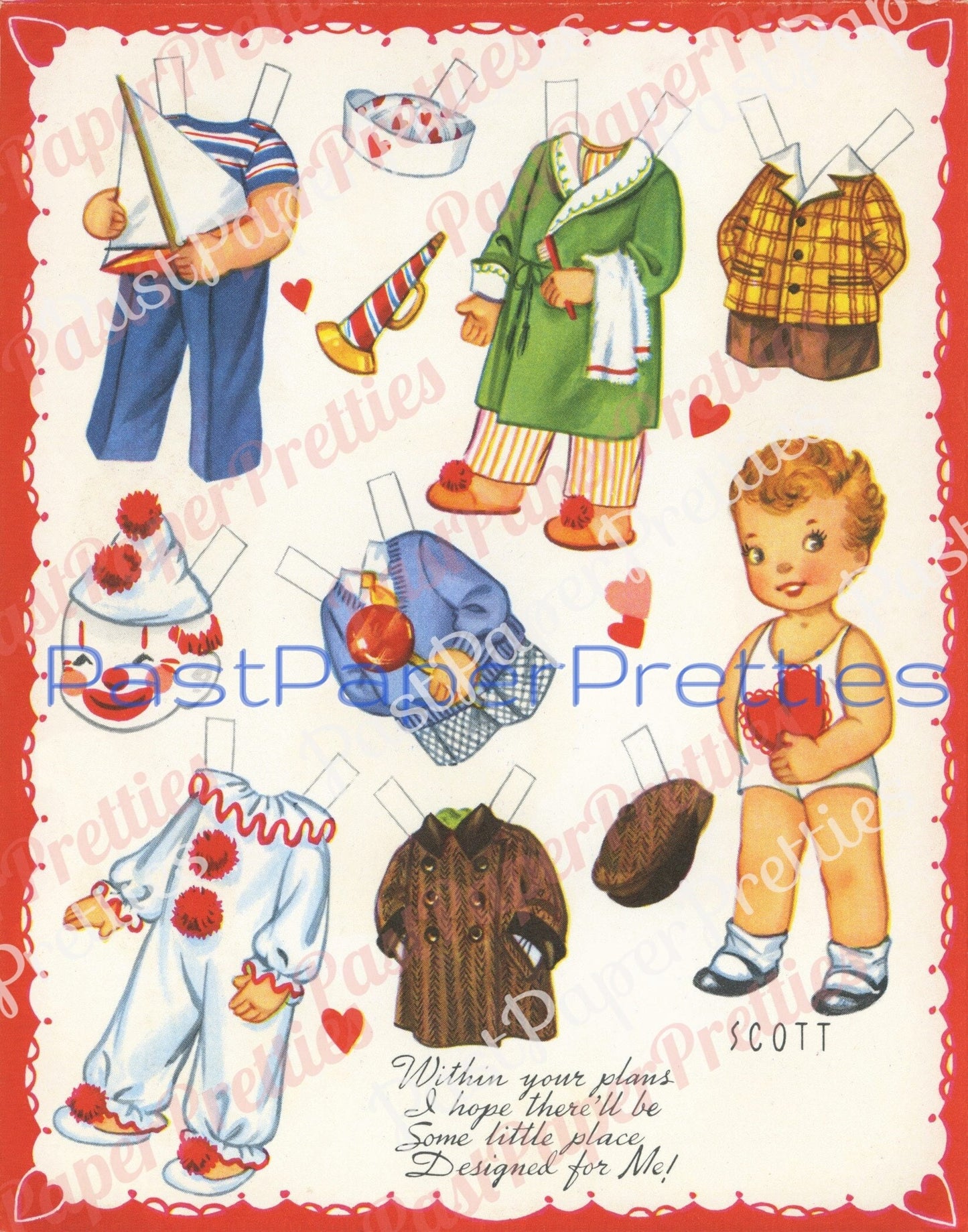 Vintage Printable Valentines Day Card Cute Cut Out Paper Dolls Book Nancy Scott Treva Skippy 1957 PDF Instant Digital Download Girls Boys