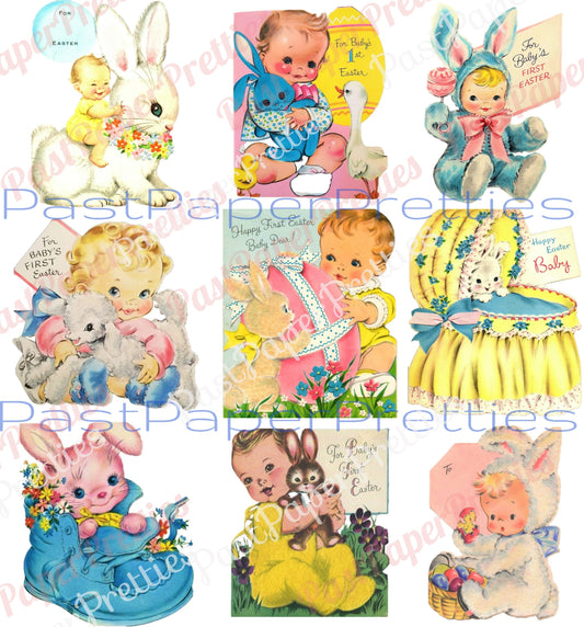 Vintage Printable Babies Easter Cards Cute Adorable Baby and Animal Images PDF Instant Digital Download Retro Easter Clip Art