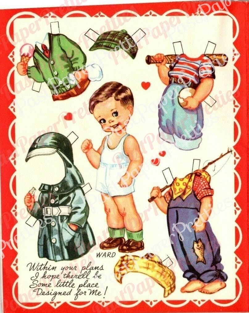 Vintage Printable Valentines Day Cute Cut Out Paper Dolls Book 1957 Lauren Joan Ward Terry PDF Instant Digital Download Girls Boys