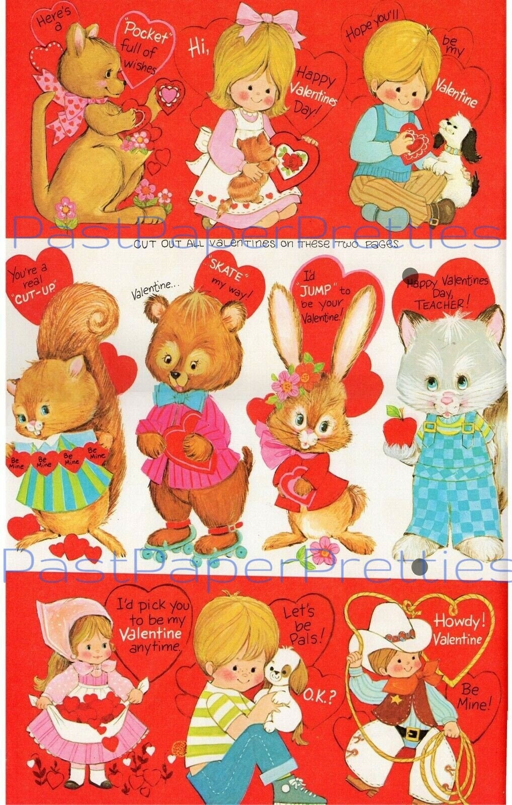 Vintage Printable Valentine Playbook Cut Out Cards Envelopes Seals Retro 1980s PDF Instant Digital Download Cute Kitsch Designs