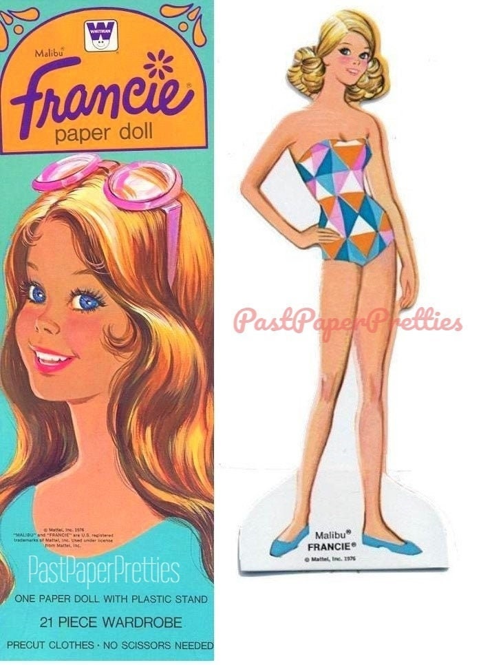 Vintage Paper Dolls Malibu Francie c. 1976 Printable PDF Instant Digital Download Childhood Toy Fashion Doll & Clothing Clip Art Z1