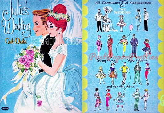 Vintage Paper Dolls Julies Wedding c. 1961 Printable PDF Instant Digital Download 5 Retro Wedding Dolls and Clothes Clip Art