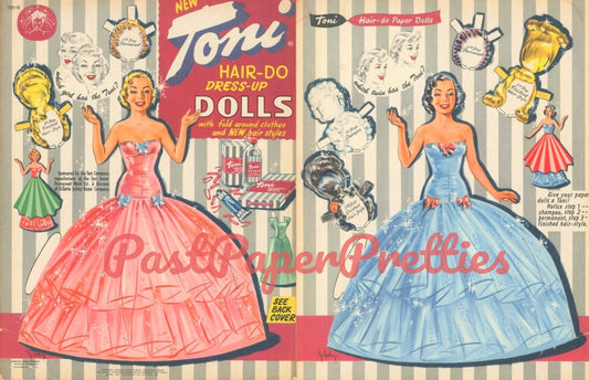 Vintage Paper Dolls Toni Hair Do Dress Up Dolls c. 1951 Printable PDF Instant Digital Download Toni Hair Perm Box Dolls Clip Art