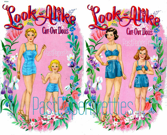 Vintage Paper Dolls Look-Alike Cut-Out Dolls c. 1952 Printable PDF Instant Digital Download Pretty Mommy and Me Dolls Clip Art