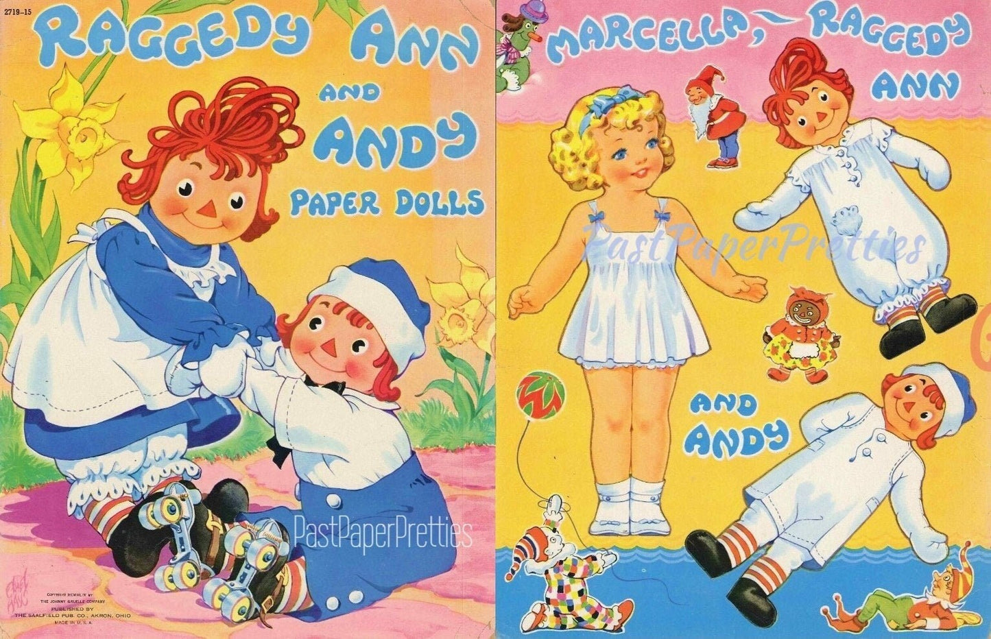 Vintage Paper Dolls Raggedy Ann and Andy c. 1944 Printable PDF Instant Digital Download Cute Marcella Girl Childhood Toy Rag Dolls Clip Art