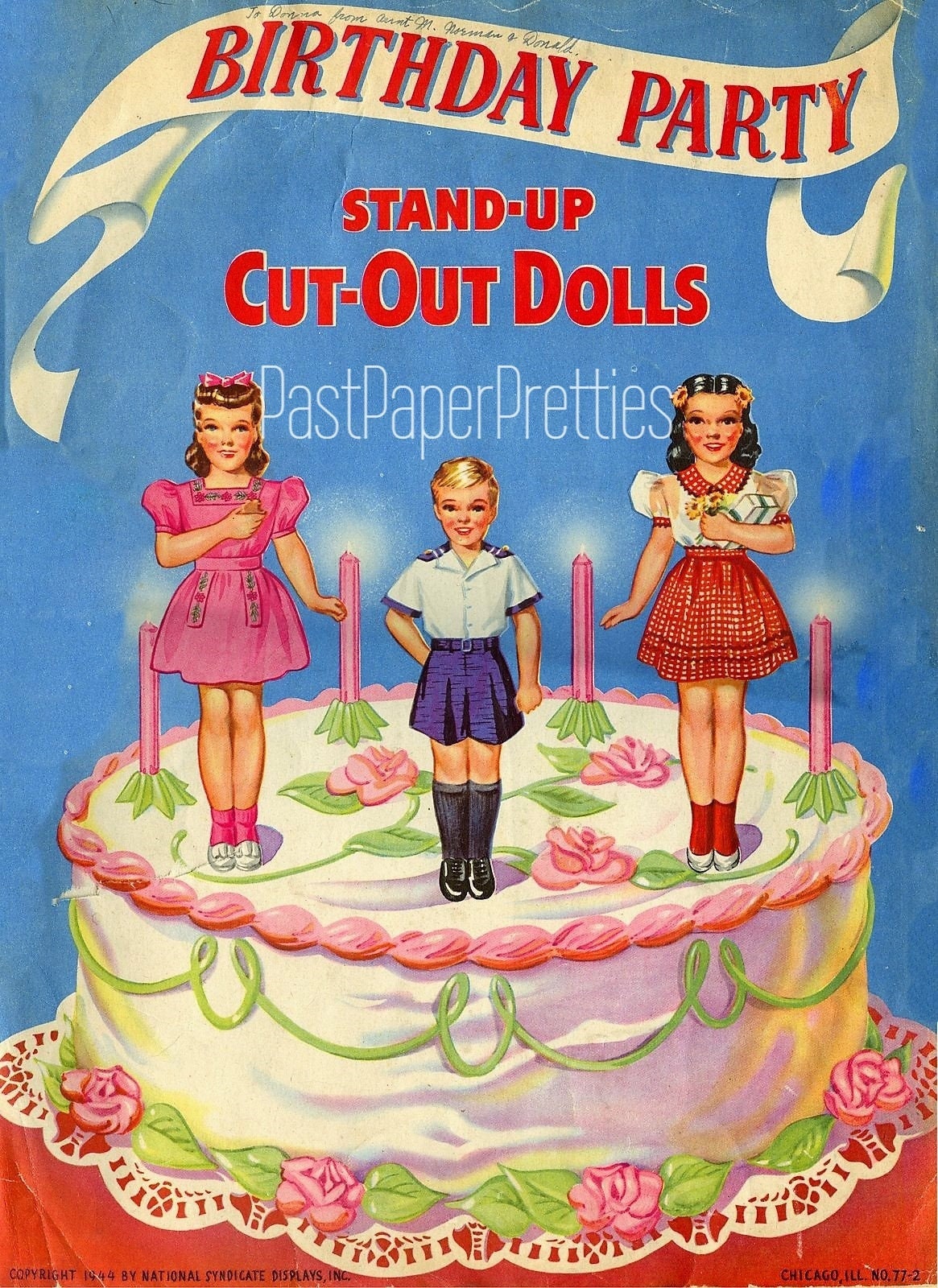Vintage Paper Dolls Birthday Party Stand-Up Cut-Out Dolls c. 1944 Printable PDF Instant Digital Download Cute Boys Girls Wrap Around Skirts