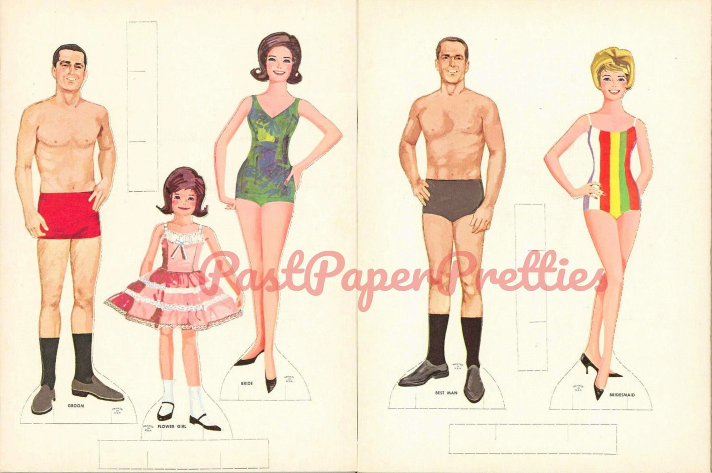 Vintage Paper Dolls Bridal Doll Boy and Girl Cut-Outs c. 1964 Printable PDF Instant Digital Download Wedding Party Bride Groom Clip Art