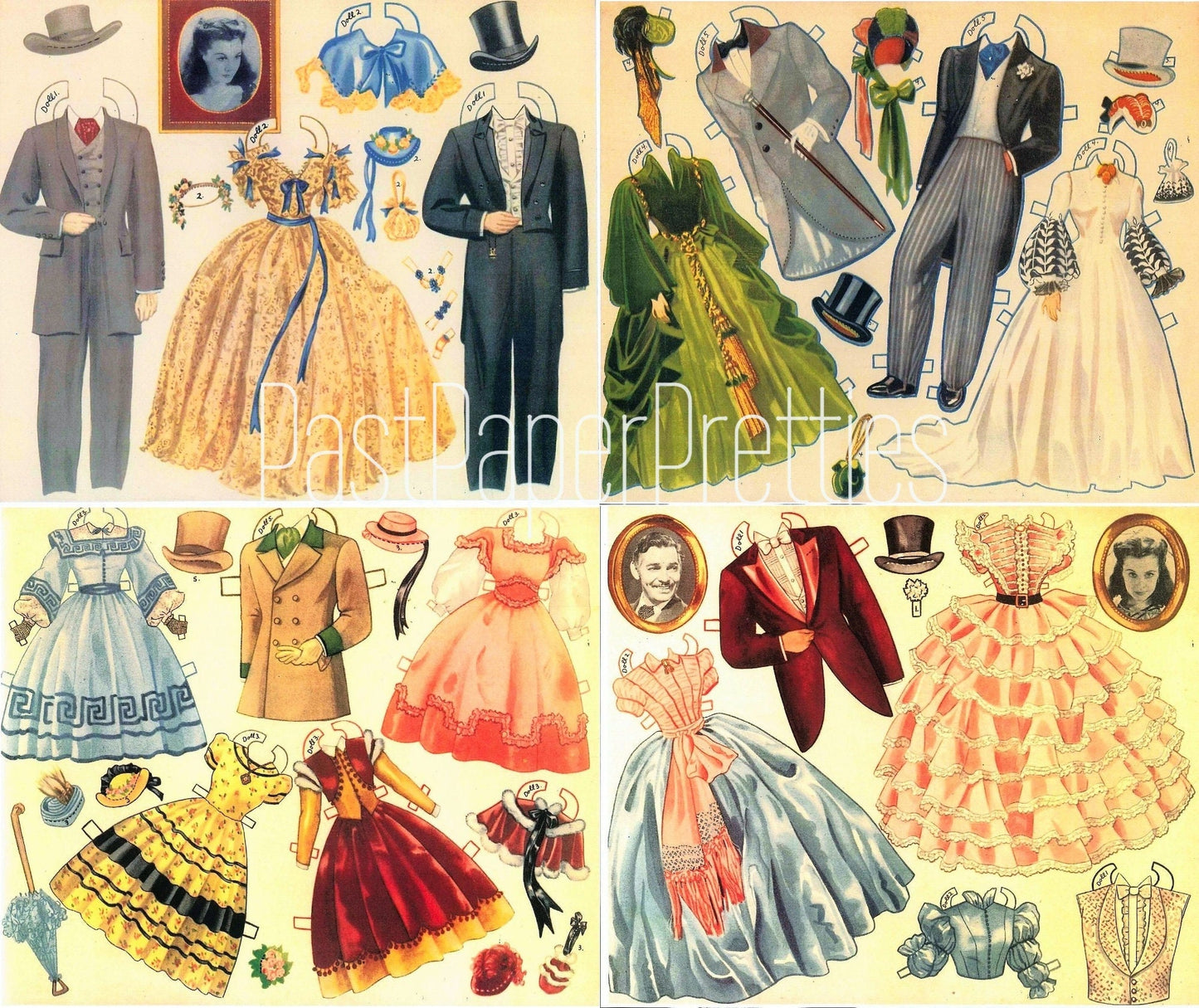 Vintage Paper Dolls Gone With The Wind c. 1940 PDF Printable Instant Digital Download Scarlet O'Hara Rhett Butler Movie Novel Film Clip Art