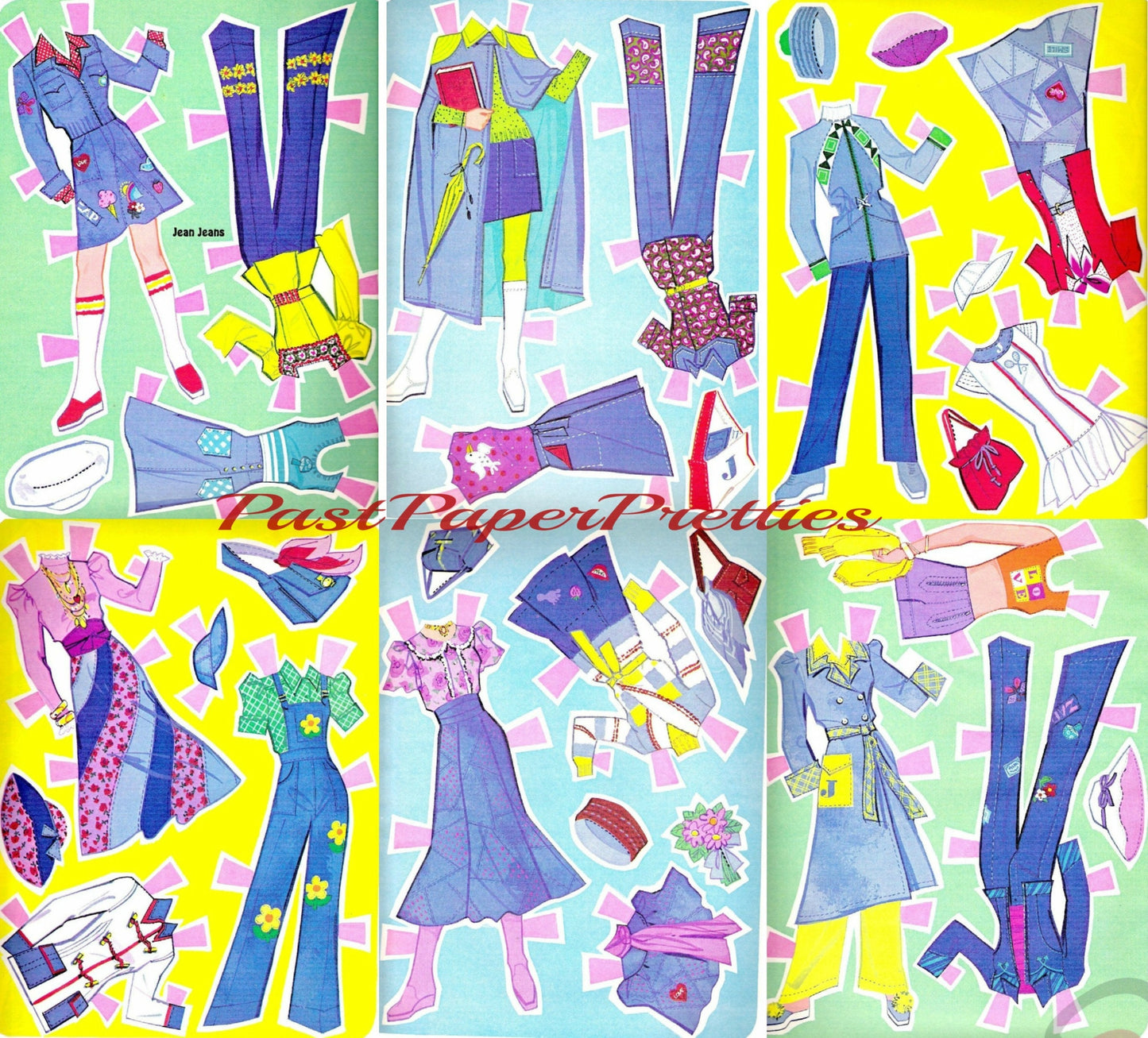 Vintage Paper Dolls Jean Jeans Retro Fashion Doll 1975 Printable PDF Instant Digital Download Cute Childhood Toy Doll Clip Art