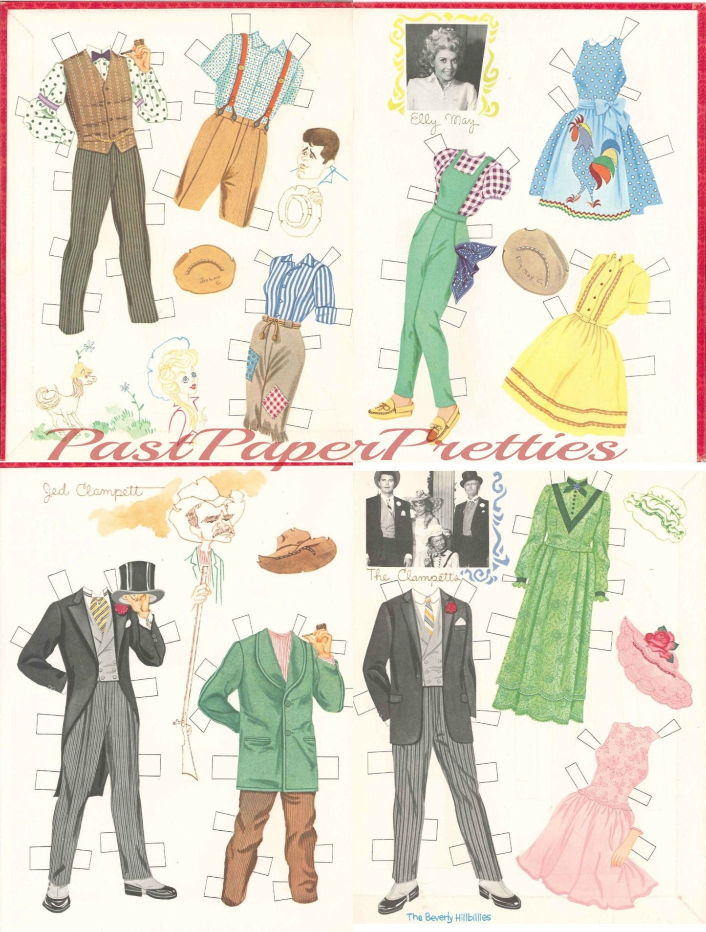 Vintage Paper Dolls Set The Beverly Hillbillies Printable PDF Instant Digital Download Retro 60s 70s TV Show Clip Art