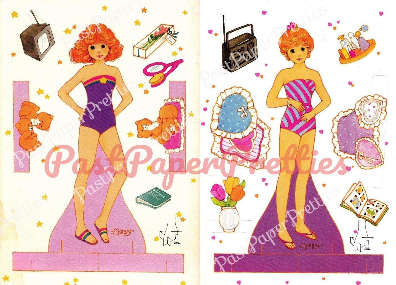 Vintage Paper Dolls Mandy c. 1984 Printable PDF Instant Digital Download Retro 80s Pretty Redhead Redhaired Toy Doll Clip Art