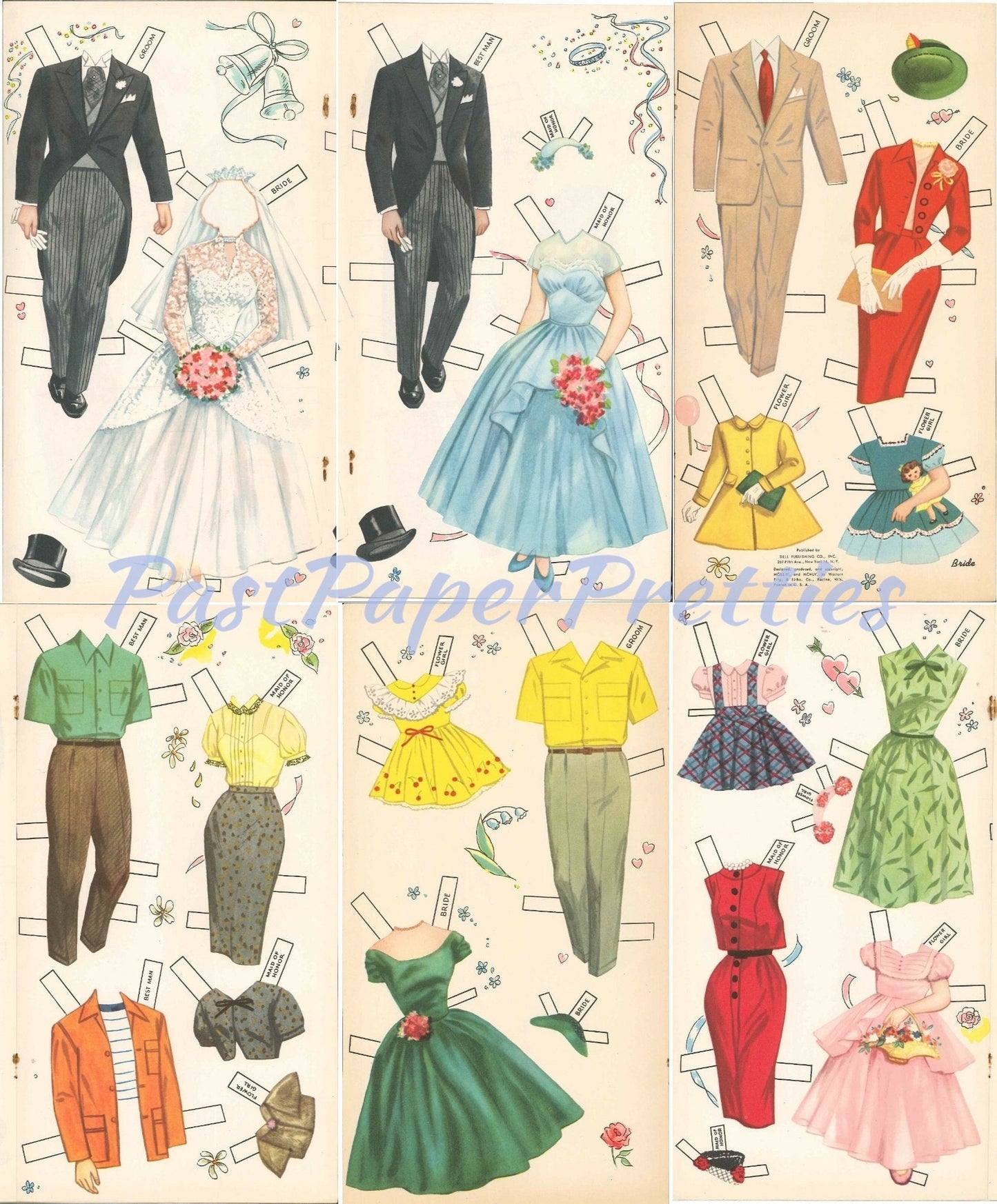 Vintage Paper Dolls Bride Doll Book c. 1953 Printable PDF Instant Digital Download 5 Doll Wedding Party Bride Groom Bridal Clip Art