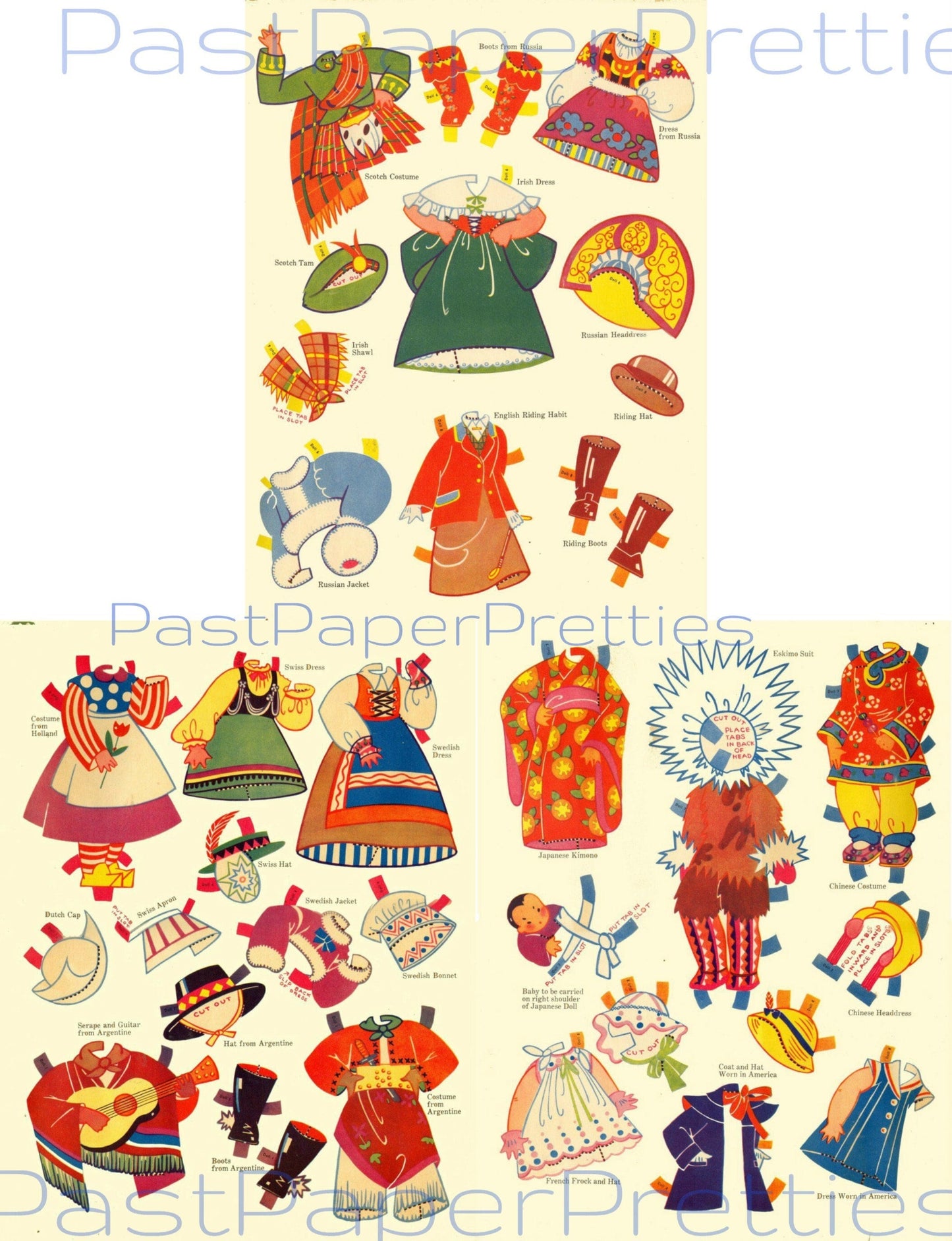 Vintage Paper Dolls Around The World Antique 1935 Printable International Children Instant Digital Download 21 National Costumes JPEG PDF