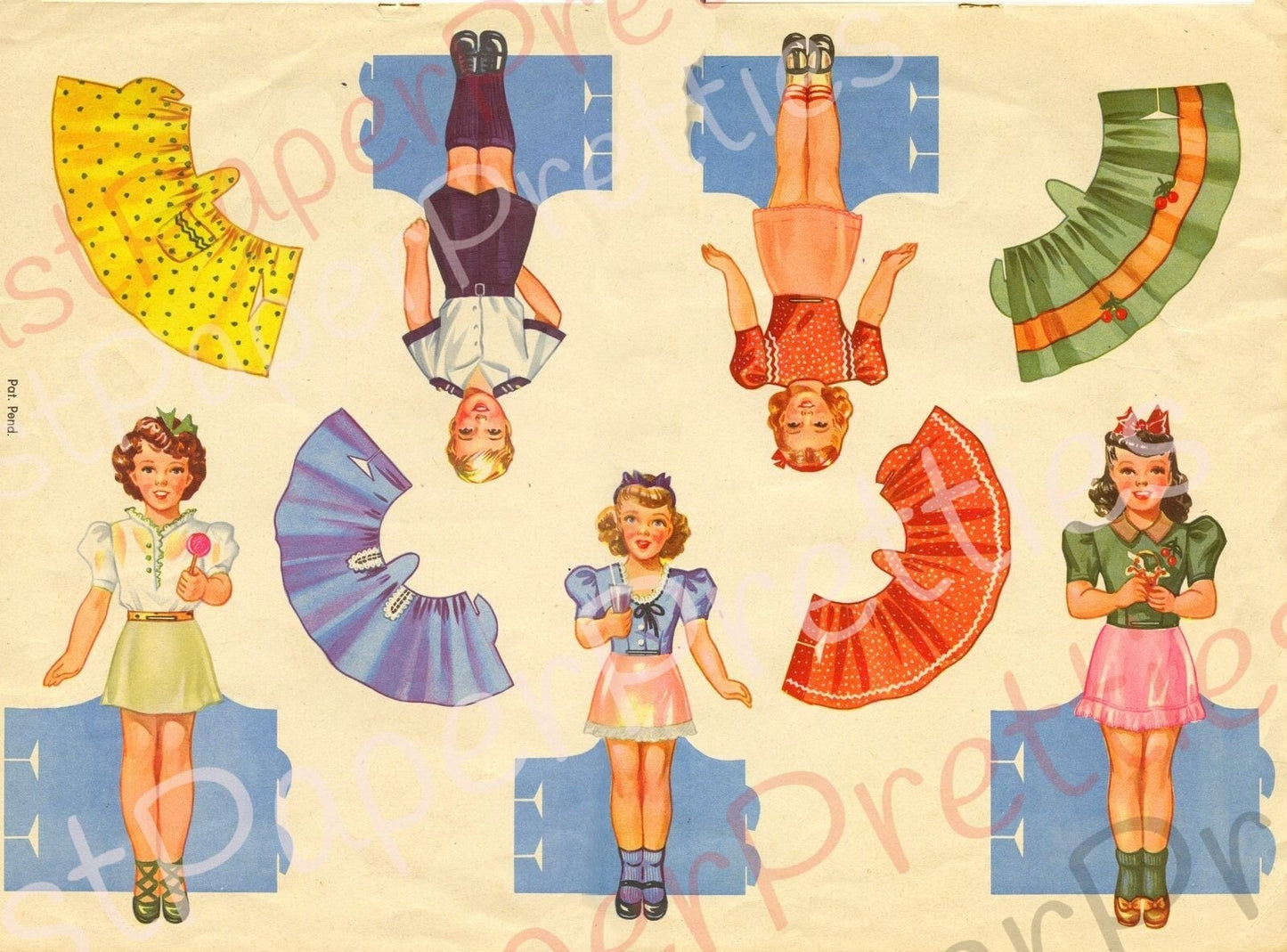 Vintage Paper Dolls Birthday Party Stand-Up Cut-Out Dolls c. 1944 Printable PDF Instant Digital Download Cute Boys Girls Wrap Around Skirts